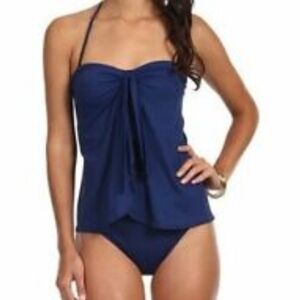 Lauren Ralph Lauren Navy Blue Tie Around The Neck Waterfall Swimsuit Sz 8